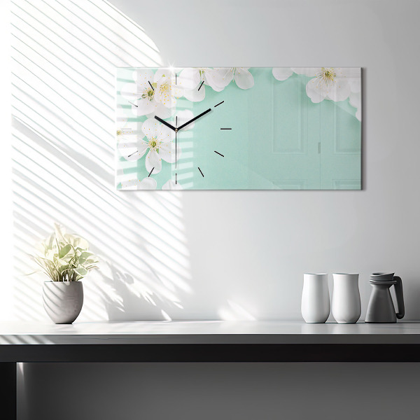 Glass wall clock rectangular Blooming daisies