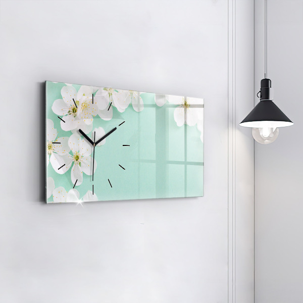 Glass wall clock rectangular Blooming daisies