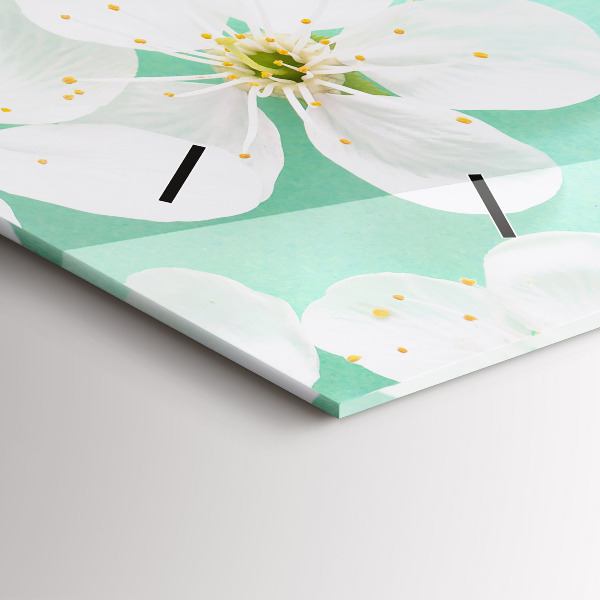 Glass wall clock rectangular Blooming daisies