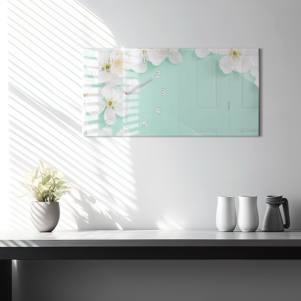 Glass wall clock rectangular Blooming daisies