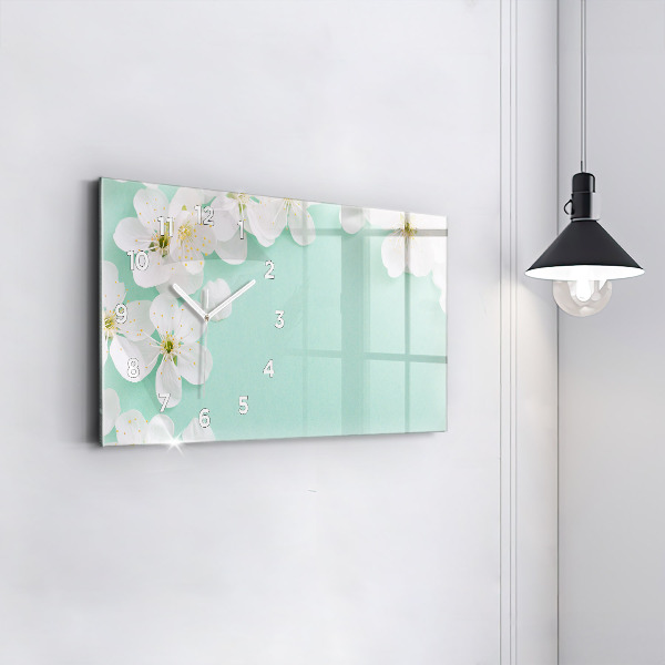 Glass wall clock rectangular Blooming daisies
