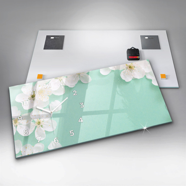 Glass wall clock rectangular Blooming daisies