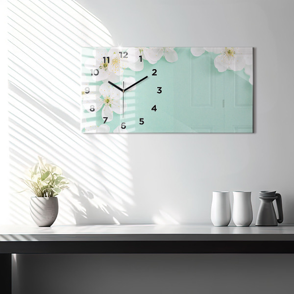 Glass wall clock rectangular Blooming daisies