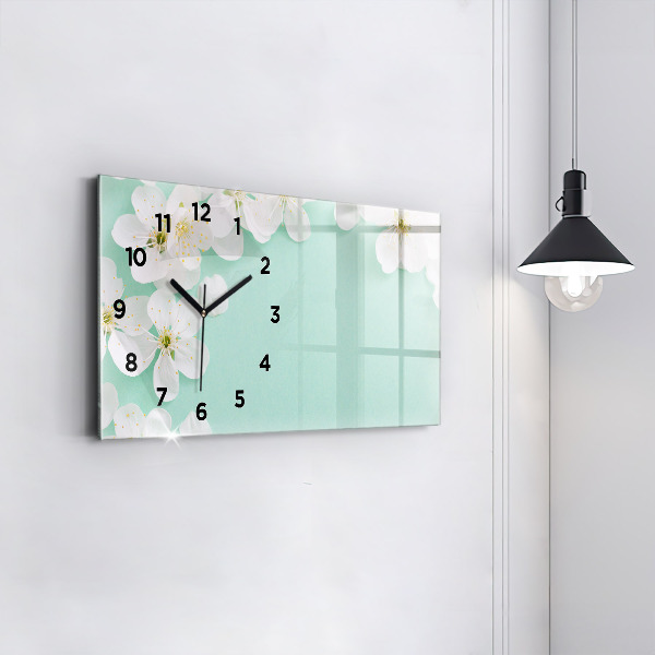 Glass wall clock rectangular Blooming daisies
