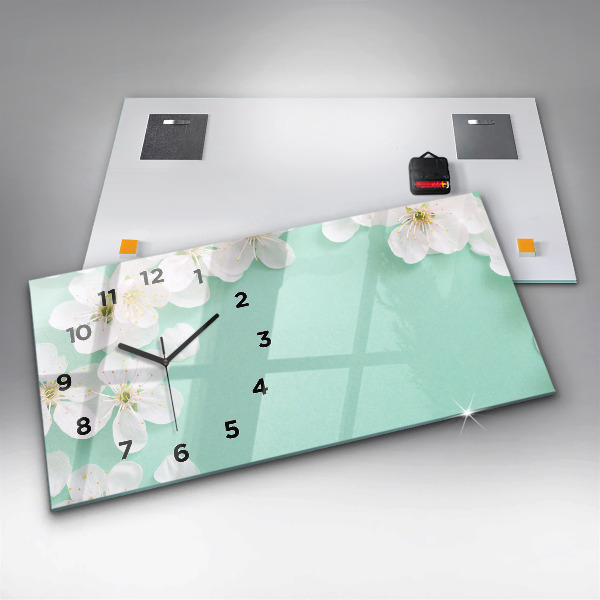 Glass wall clock rectangular Blooming daisies