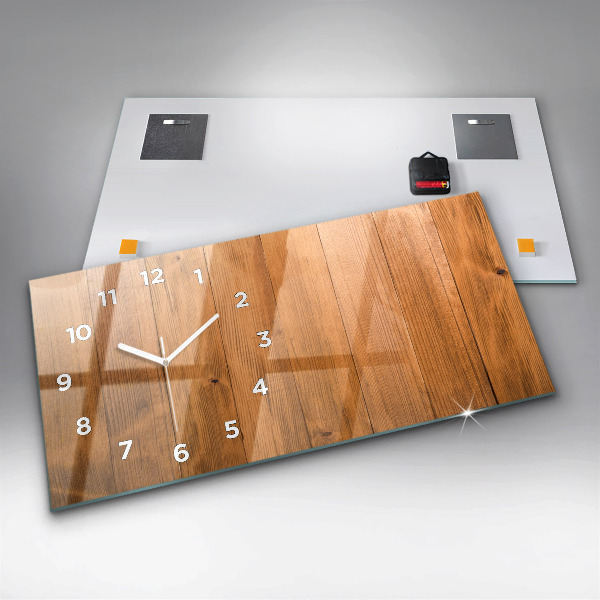 Glass wall clock rectangular Wooden boards