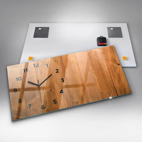 Glass wall clock rectangular Wooden boards