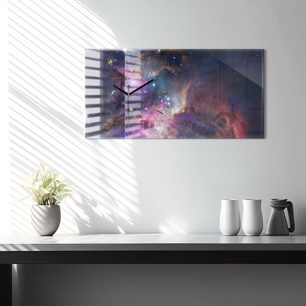 Glass wall clock rectangular Galaxy world