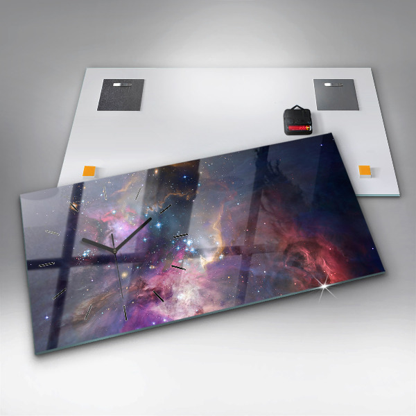 Glass wall clock rectangular Galaxy world