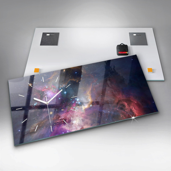 Glass wall clock rectangular Galaxy world