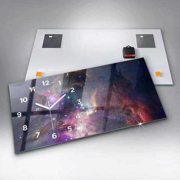 Glass wall clock rectangular Galaxy world