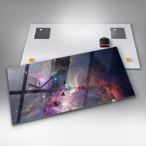 Glass wall clock rectangular Galaxy world