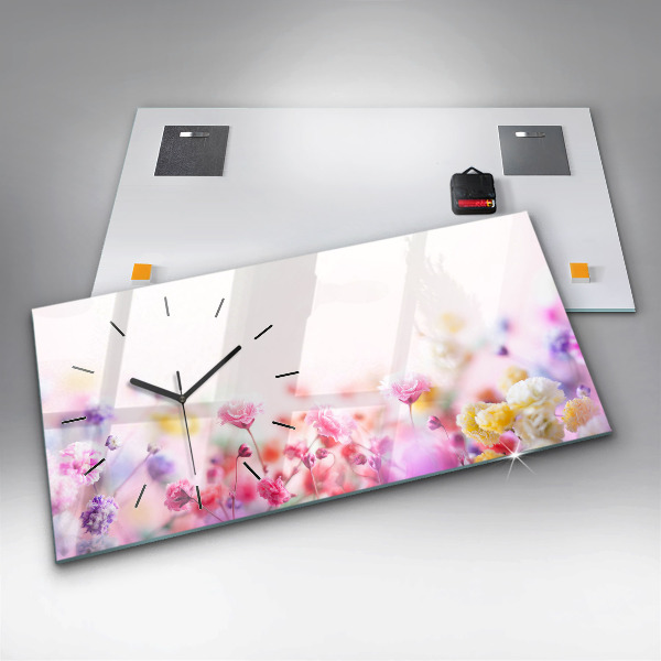 Glass wall clock rectangular Flowers in the meadow