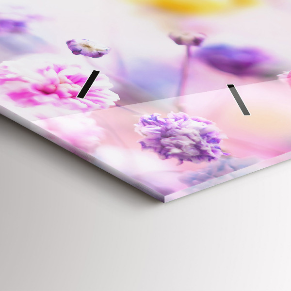 Glass wall clock rectangular Flowers in the meadow
