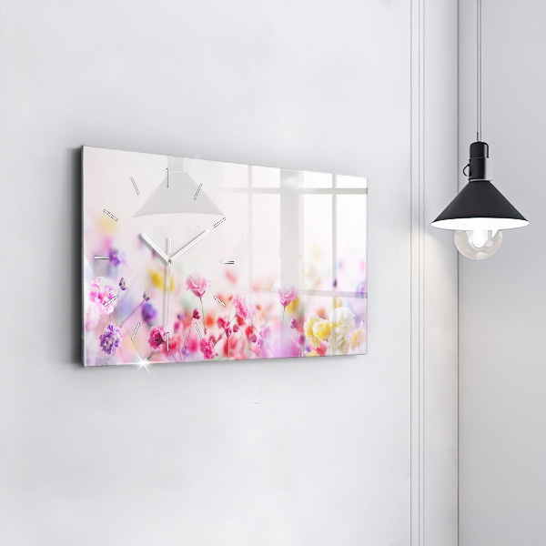 Glass wall clock rectangular Flowers in the meadow