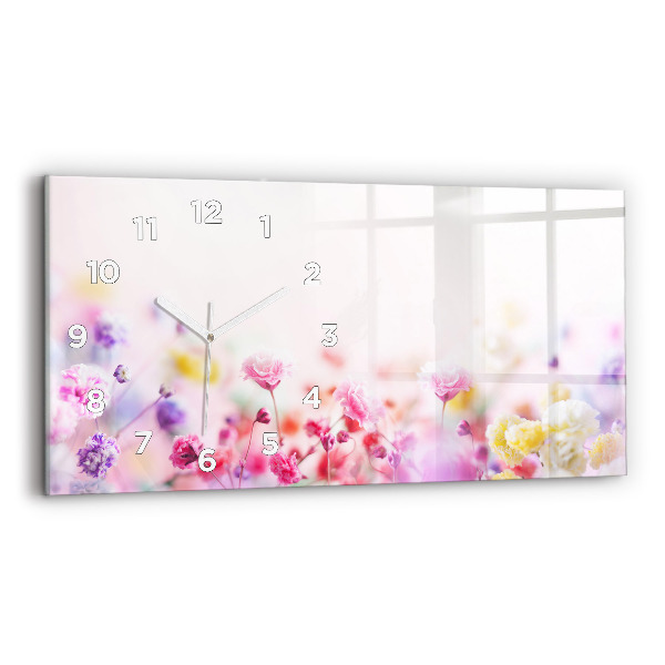 Glass wall clock rectangular Flowers in the meadow