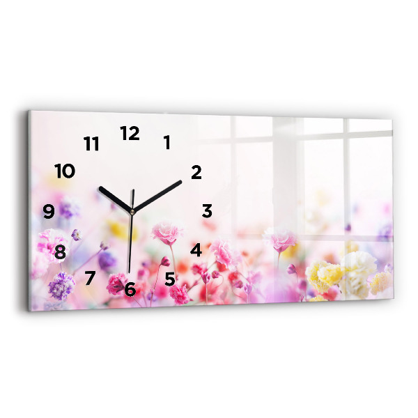 Glass wall clock rectangular Flowers in the meadow