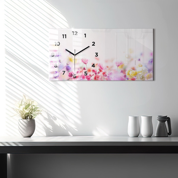 Glass wall clock rectangular Flowers in the meadow