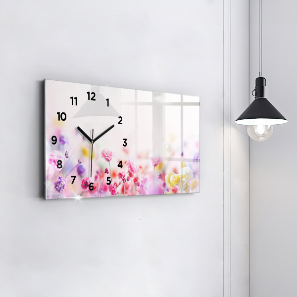 Glass wall clock rectangular Flowers in the meadow