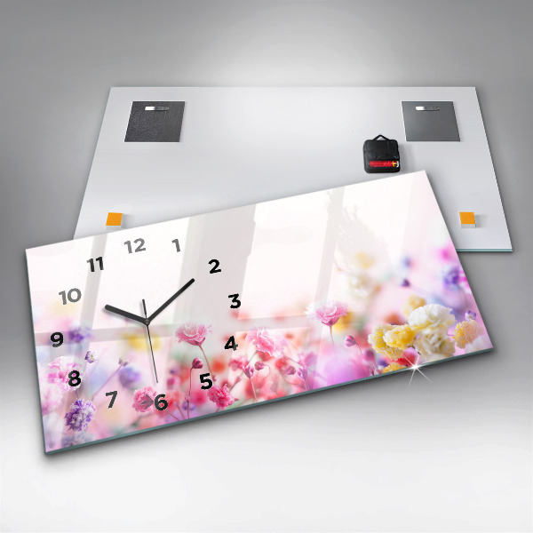 Glass wall clock rectangular Flowers in the meadow