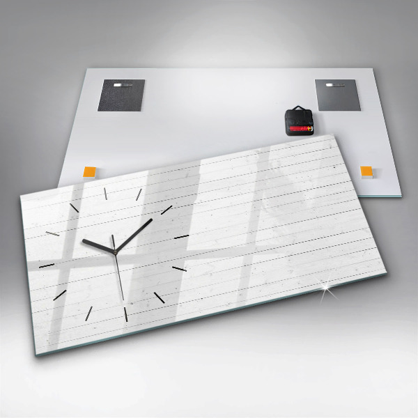Glass wall clock rectangular Wooden panels pattern