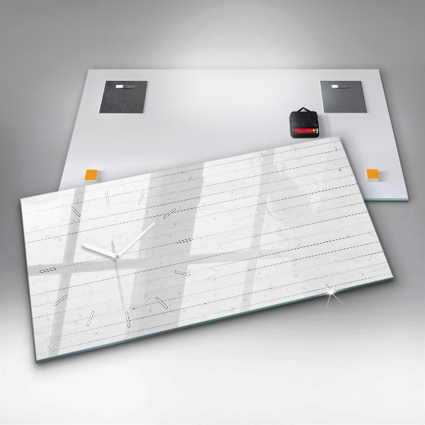 Glass wall clock rectangular Wooden panels pattern