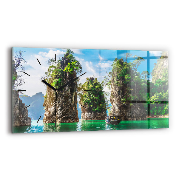 Glass wall clock rectangular Lake trees nature