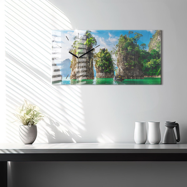 Glass wall clock rectangular Lake trees nature