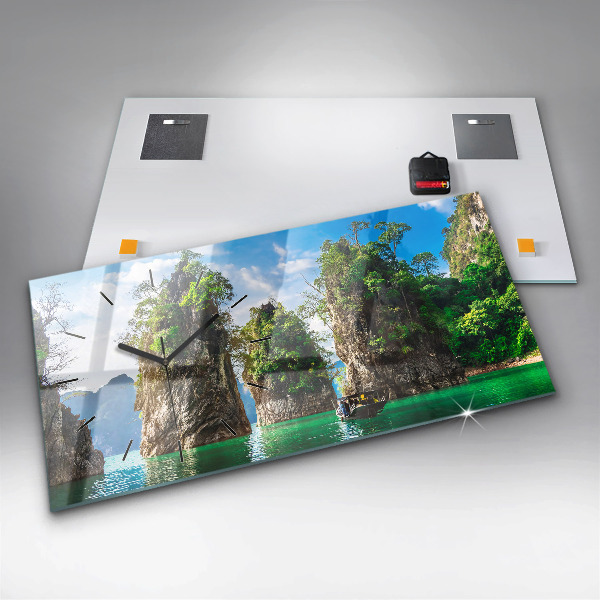 Glass wall clock rectangular Lake trees nature