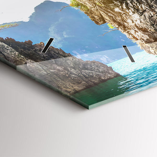 Glass wall clock rectangular Lake trees nature