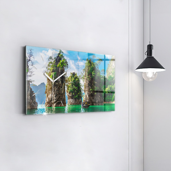 Glass wall clock rectangular Lake trees nature