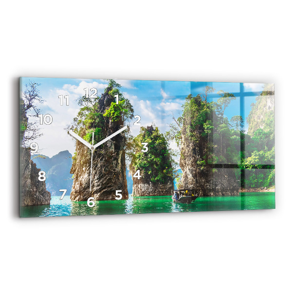Glass wall clock rectangular Lake trees nature