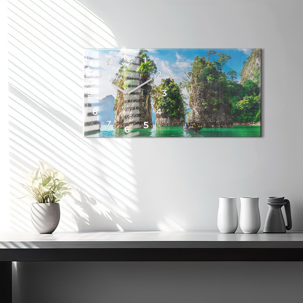 Glass wall clock rectangular Lake trees nature