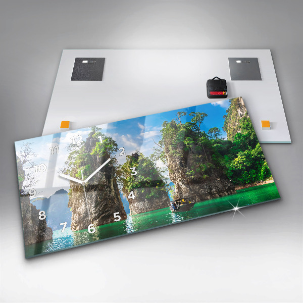 Glass wall clock rectangular Lake trees nature