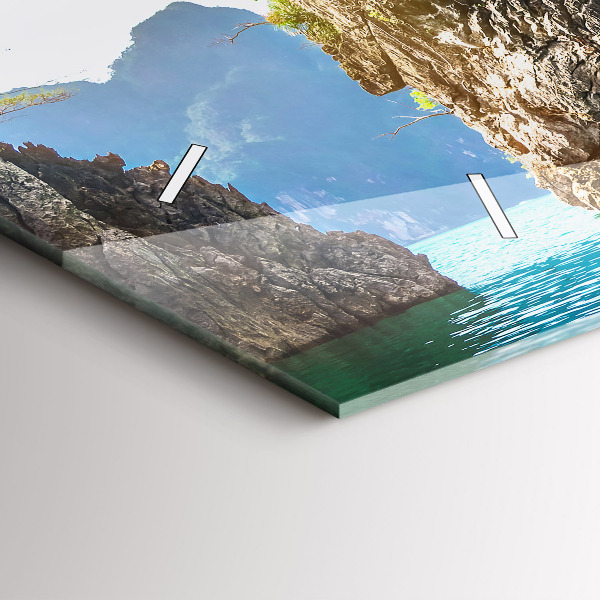 Glass wall clock rectangular Lake trees nature