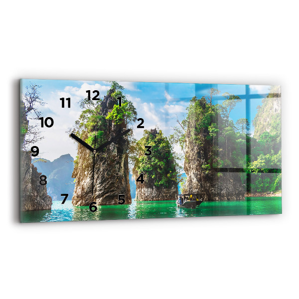 Glass wall clock rectangular Lake trees nature