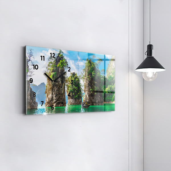 Glass wall clock rectangular Lake trees nature