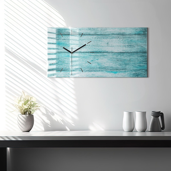 Glass wall clock rectangular Blue old wood