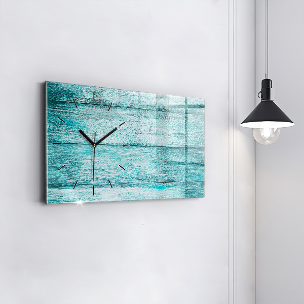Glass wall clock rectangular Blue old wood
