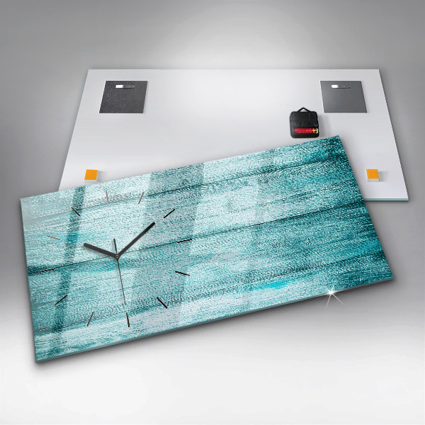 Glass wall clock rectangular Blue old wood