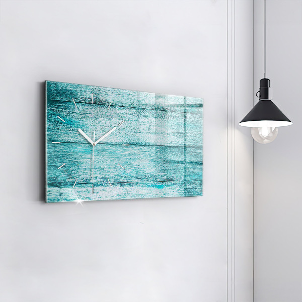 Glass wall clock rectangular Blue old wood
