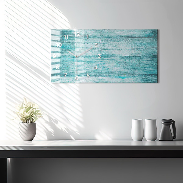 Glass wall clock rectangular Blue old wood