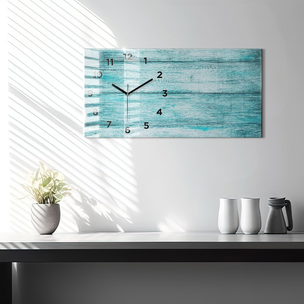 Glass wall clock rectangular Blue old wood