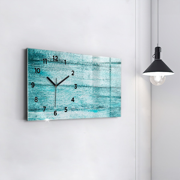 Glass wall clock rectangular Blue old wood