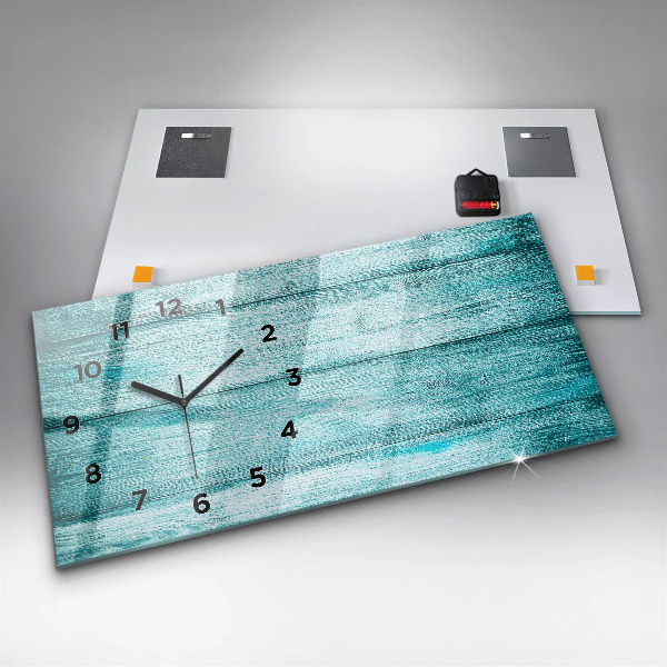 Glass wall clock rectangular Blue old wood