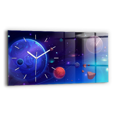 Glass wall clock rectangular Planets galaxy