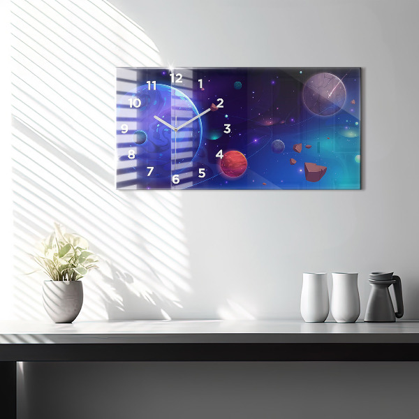 Glass wall clock rectangular Planets galaxy