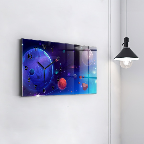 Glass wall clock rectangular Planets galaxy