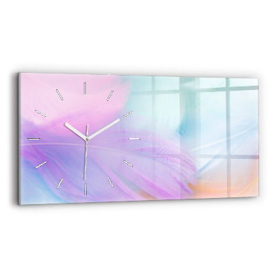 Glass wall clock rectangular Colorful feathers