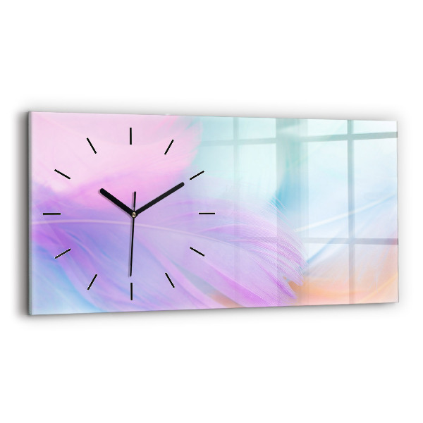 Glass wall clock rectangular Colorful feathers